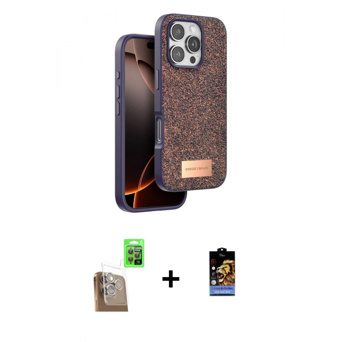 MARSİLYAN™- iPhone 16 Pro Max Kılıf Vadi Klasik Serisi - Siyah Buffer Hayalet Cam Ekran Koruyucu + Raze Metal Kamera Lens - CLTM
