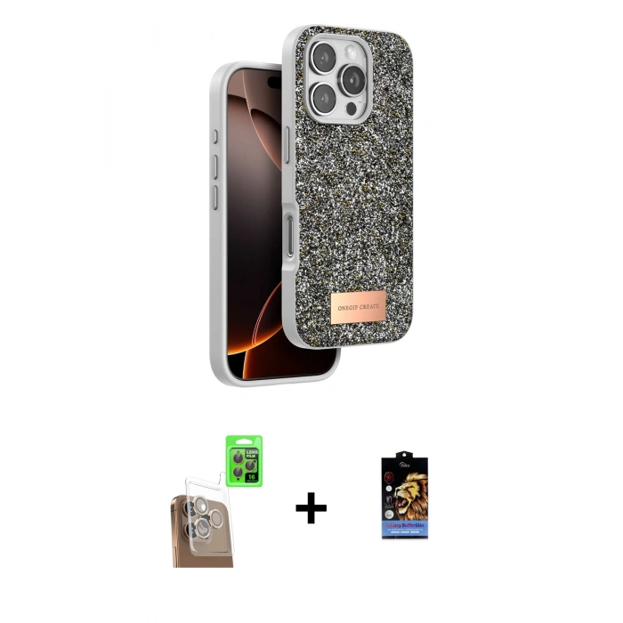MARSİLYAN™- iPhone 16 Pro Max Kılıf Vadi Klasik Serisi - Siyah Buffer Hayalet Cam Ekran Koruyucu + Raze Metal Kamera Lens - CLTM