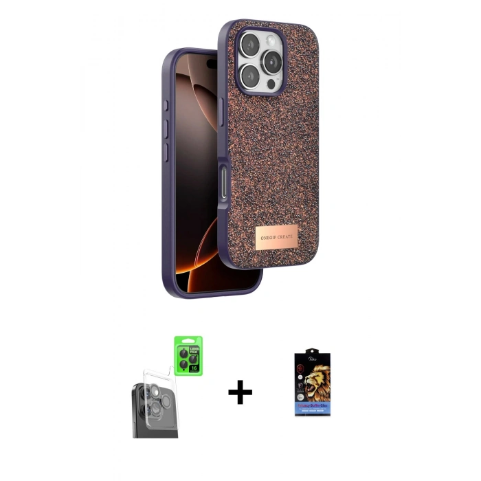 MARSİLYAN™- iPhone 16 Pro Max Kılıf Vadi Klasik Serisi - Siyah Buffer Hayalet Cam Ekran Koruyucu + Raze Metal Kamera Lens - SH