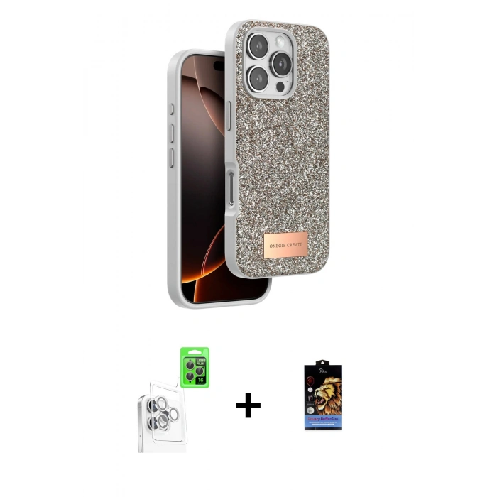 MARSİLYAN™- iPhone 16 Pro Max Kılıf Vadi Klasik Serisi - Siyah Buffer Hayalet Cam Ekran Koruyucu + Raze Metal Kamera Lens - BZ