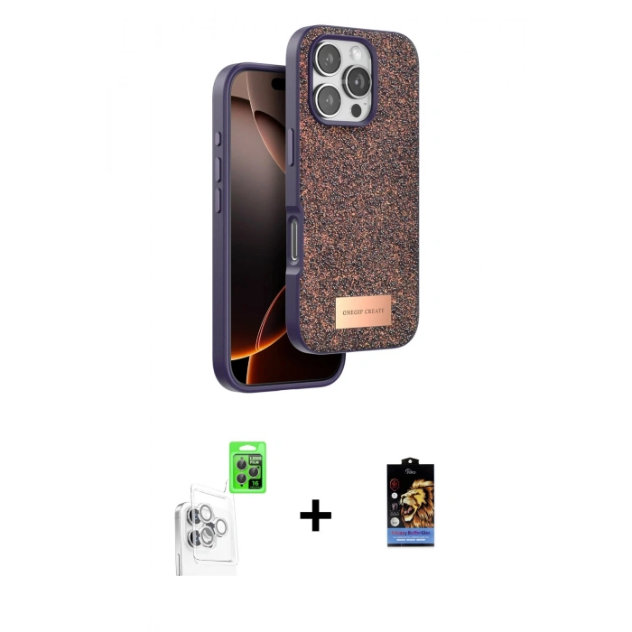 MARSİLYAN™- iPhone 16 Pro Max Kılıf Vadi Klasik Serisi - Siyah Buffer Hayalet Cam Ekran Koruyucu + Raze Metal Kamera Lens - BZ
