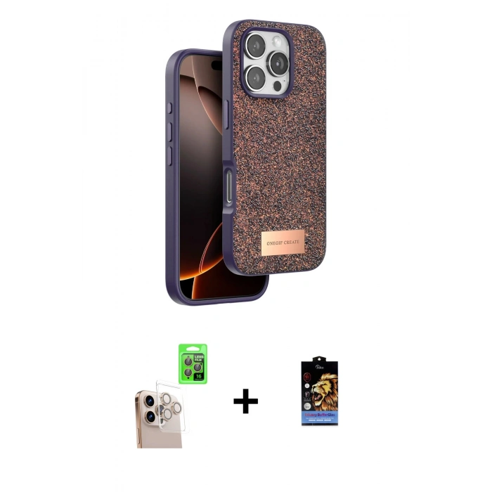MARSİLYAN™- iPhone 16 Pro Max Kılıf Vadi Klasik Serisi - Siyah Buffer Hayalet Cam Ekran Koruyucu + Raze Metal Kamera Lens - NLGY