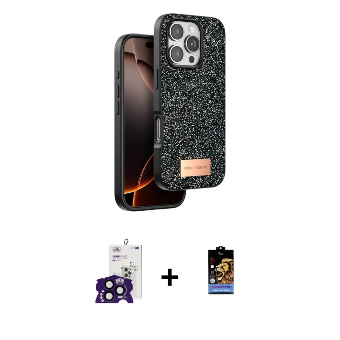 MARSİLYAN™- iPhone 16 Pro Max Kılıf Vadi Klasik Serisi - Siyah Buffer Hayalet Cam Ekran Koruyucu + Bilvis Titan Kamera Lens - SH