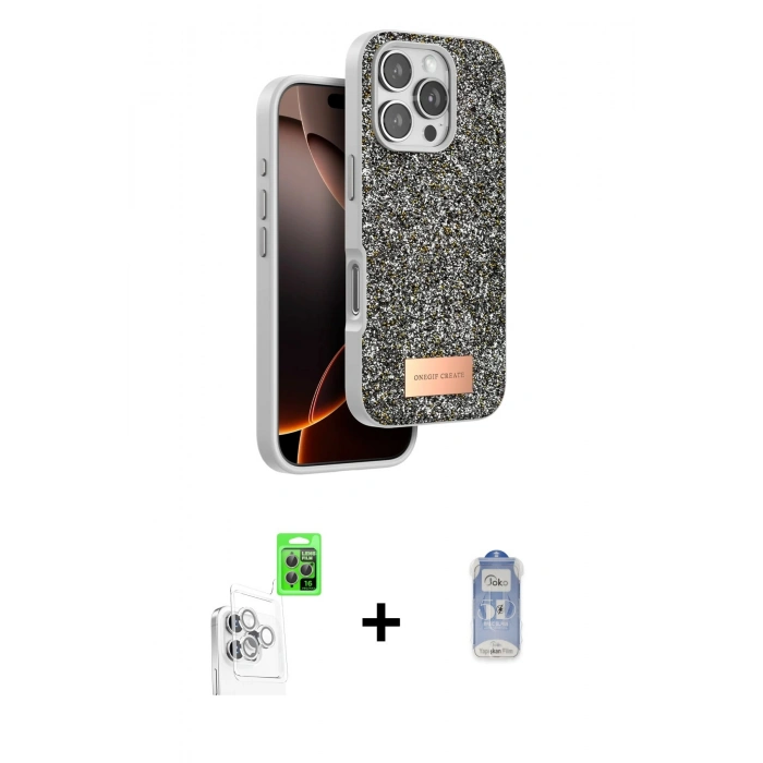 MARSİLYAN™- iPhone 16 Pro Max Kılıf Vadi Klasik Serisi - Siyah Joko Magic 5D Cam + Raze Metal Kamera Lens - BZ
