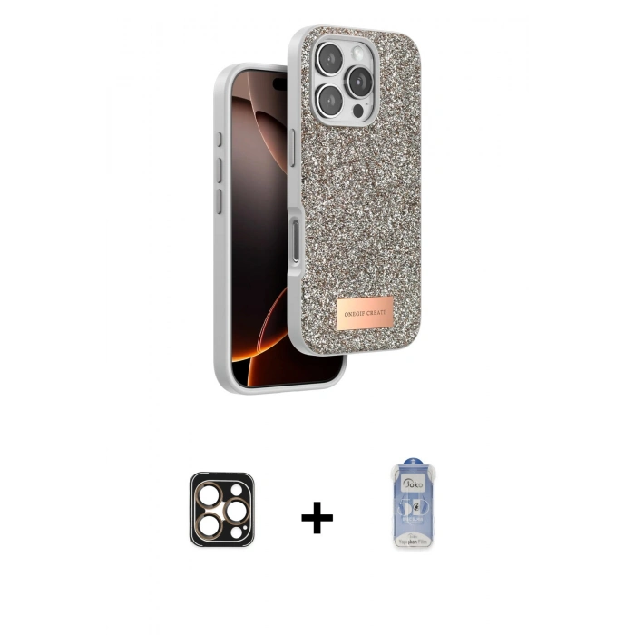MARSİLYAN™- iPhone 16 Pro Max Kılıf Vadi Klasik Serisi - Siyah Joko Magic 5D Cam + PVD Metal Kamera Lens - GD