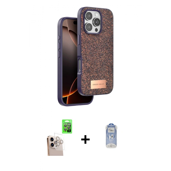 MARSİLYAN™- iPhone 16 Pro Max Kılıf Vadi Klasik Serisi - Siyah Joko Magic 5D Cam + Raze Metal Kamera Lens - NLGY