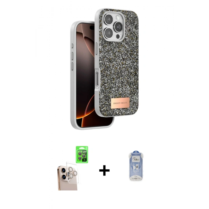 MARSİLYAN™- iPhone 16 Pro Max Kılıf Vadi Klasik Serisi - Siyah Joko Magic 5D Cam + Raze Metal Kamera Lens - NLGY