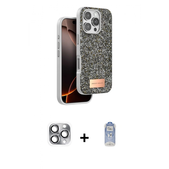 MARSİLYAN™- iPhone 16 Pro Max Kılıf Vadi Klasik Serisi - Siyah Joko Magic 5D Cam + Pers Alüminyum Kamera Lens - GI