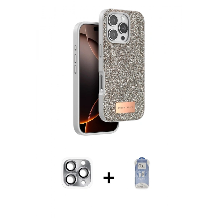 MARSİLYAN™- iPhone 16 Pro Max Kılıf Vadi Klasik Serisi - Siyah Joko Magic 5D Cam + Pers Alüminyum Kamera Lens - GI