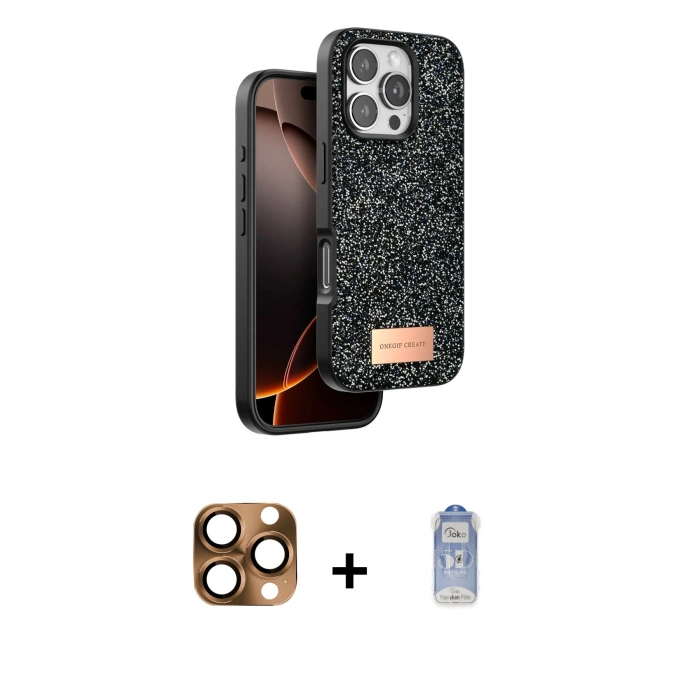 MARSİLYAN™- iPhone 16 Pro Max Kılıf Vadi Klasik Serisi - Siyah Joko Magic 5D Cam + Pers Alüminyum Kamera Lens - CLTM
