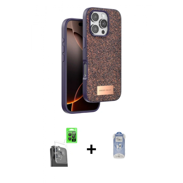 MARSİLYAN™- iPhone 16 Pro Max Kılıf Vadi Klasik Serisi - Siyah Joko Magic 5D Cam + Raze Metal Kamera Lens - SH