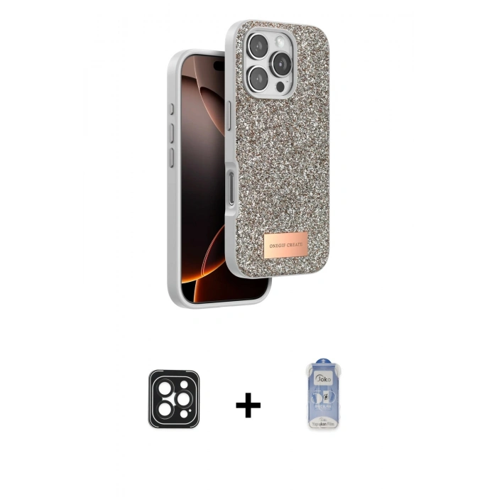 MARSİLYAN™- iPhone 16 Pro Max Kılıf Vadi Klasik Serisi - Siyah Joko Magic 5D Cam + PVD Metal Kamera Lens - SH