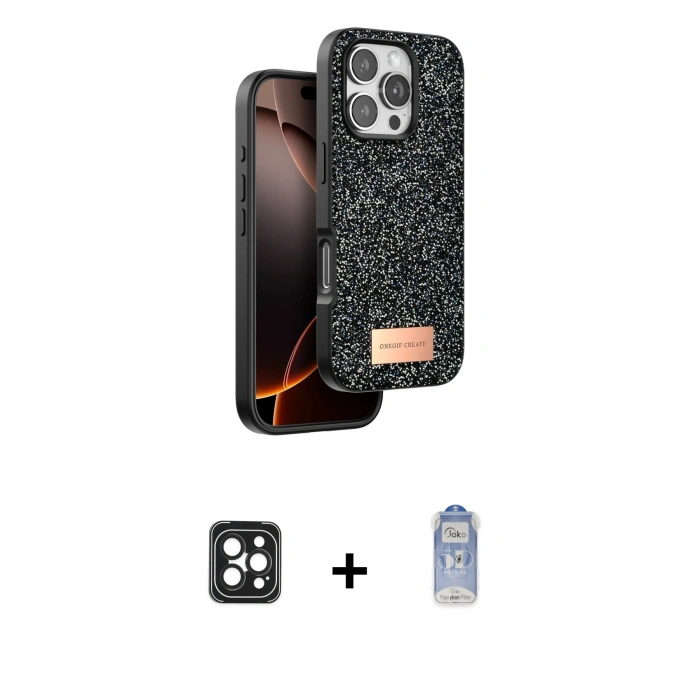 MARSİLYAN™- iPhone 16 Pro Max Kılıf Vadi Klasik Serisi - Siyah Joko Magic 5D Cam + PVD Metal Kamera Lens - SH