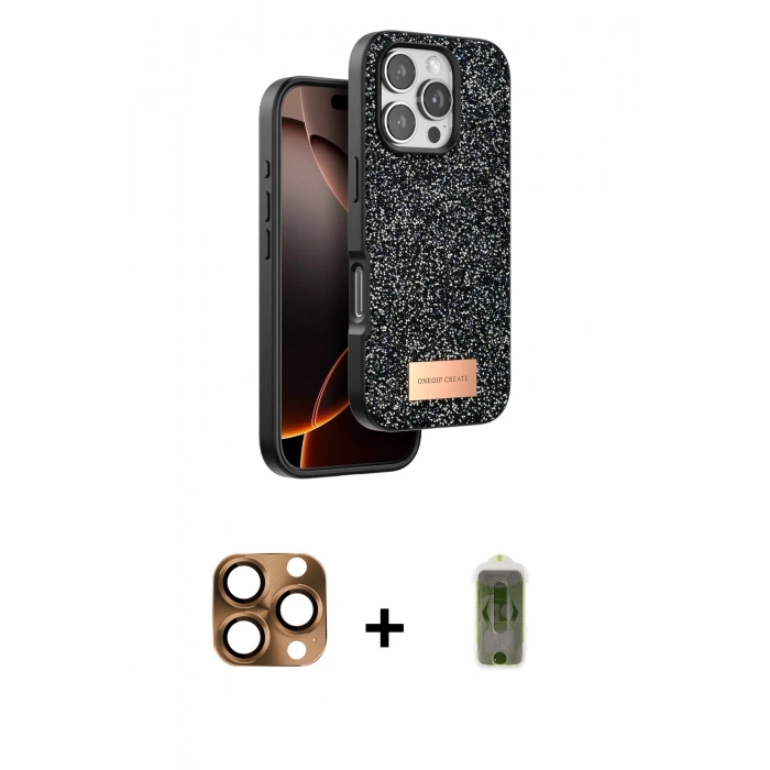 MARSİLYAN™- iPhone 16 Pro Max Kılıf Vadi Klasik Serisi - Siyah Joko Magic 5D Hayalet Cam + Çöl Titanyum Pers Alüminyum Kamera Lens