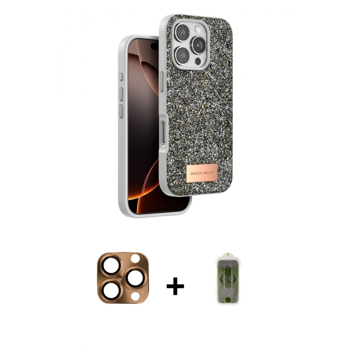 MARSİLYAN™- iPhone 16 Pro Max Kılıf Vadi Klasik Serisi - Siyah Joko Magic 5D Hayalet Cam + Çöl Titanyum Pers Alüminyum Kamera Lens