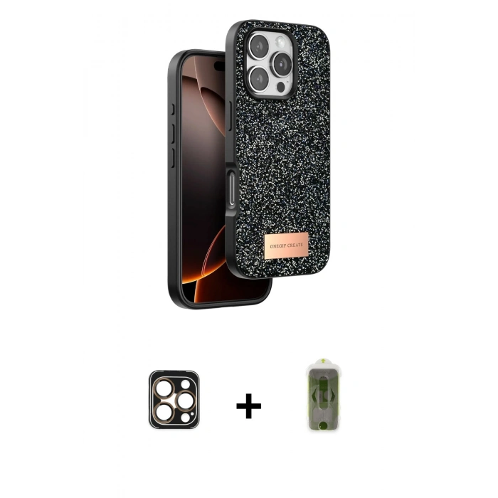 MARSİLYAN™- iPhone 16 Pro Max Kılıf Vadi Klasik Serisi - Siyah Joko Magic 5D Hayalet Cam + PVD Metal Kamera Lens - GD