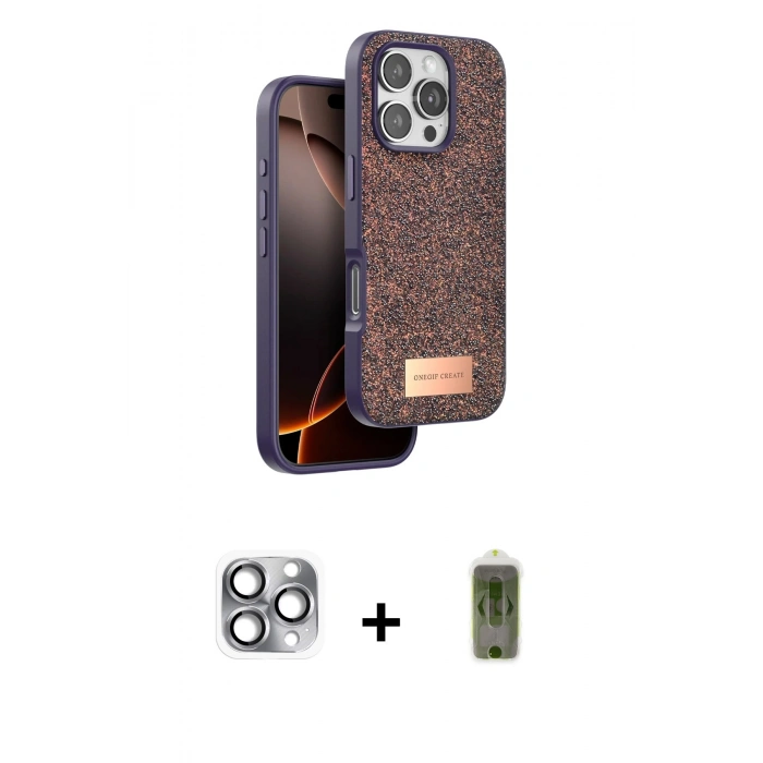 MARSİLYAN™- iPhone 16 Pro Max Kılıf Vadi Klasik Serisi - Siyah Joko Magic 5D Hayalet Cam + Gri Pers Alüminyum Kamera Lens