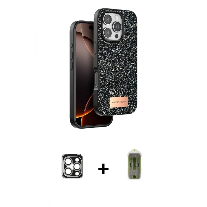 MARSİLYAN™- iPhone 16 Pro Max Kılıf Vadi Klasik Serisi - Siyah Joko Magic 5D Hayalet Cam + PVD Metal Kamera Lens - GS