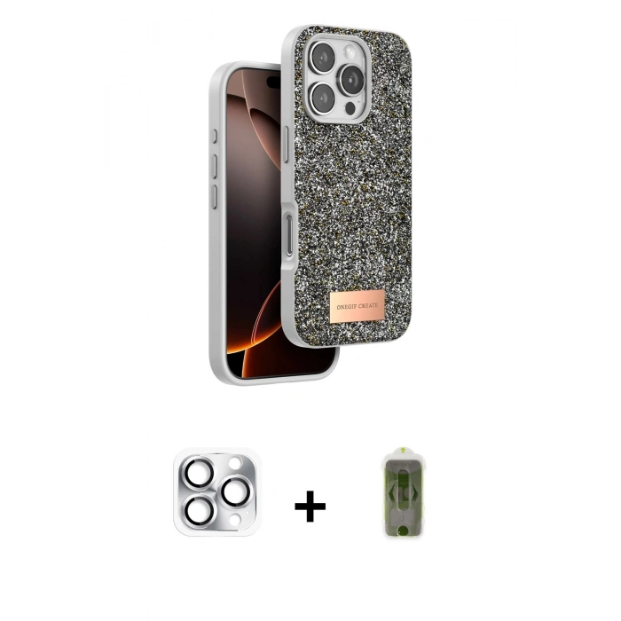 MARSİLYAN™- iPhone 16 Pro Max Kılıf Vadi Klasik Serisi - Siyah Joko Magic 5D Hayalet Cam + Pers Alüminyum Kamera Lens - GS