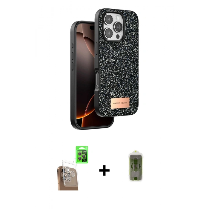 MARSİLYAN™- iPhone 16 Pro Max Kılıf Vadi Klasik Serisi - Siyah Joko Magic 5D Hayalet Cam + Raze Metal Kamera Lens - CLTM