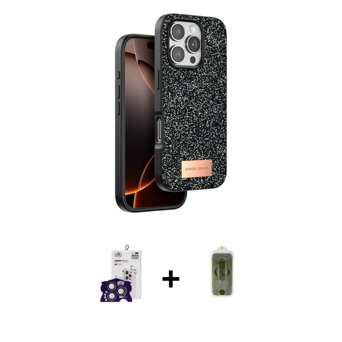MARSİLYAN™- iPhone 16 Pro Max Kılıf Vadi Klasik Serisi - Siyah Joko Magic 5D Hayalet Cam + Titanyum Gri Bilvis Titan Kamera Lens