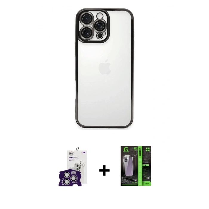 MARSİLYAN™- iPhone 16 Pro Max Kılıf Vadi Minimal - Şeffaf 360 Full Body Arka Koruyucu + Bilvis Titan Kamera Lens - GS