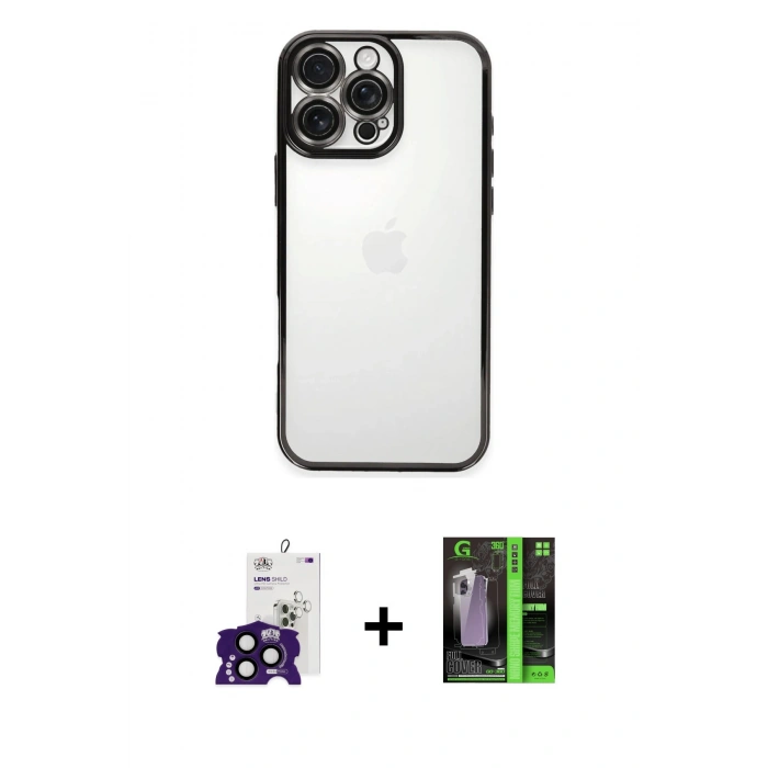 MARSİLYAN™- iPhone 16 Pro Max Kılıf Vadi Minimal - Şeffaf 360 Full Body Arka Koruyucu + Bilvis Titan Kamera Lens - SH
