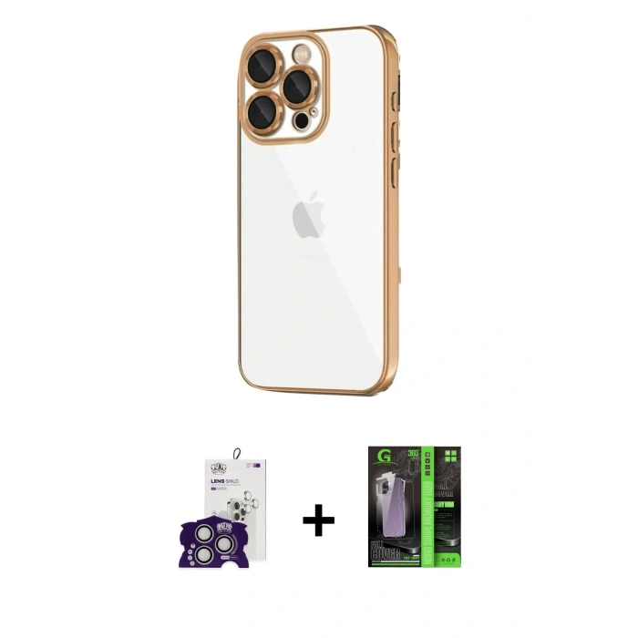 MARSİLYAN™- iPhone 16 Pro Max Kılıf Vadi Minimal - Şeffaf 360 Full Body Arka Koruyucu + Bilvis Titan Kamera Lens - GS