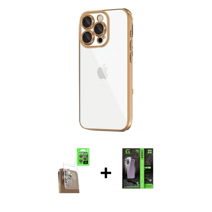 MARSİLYAN™- iPhone 16 Pro Max Kılıf Vadi Minimal - Şeffaf 360 Full Body Arka Koruyucu + Raze Metal Kamera Lens - CLTM