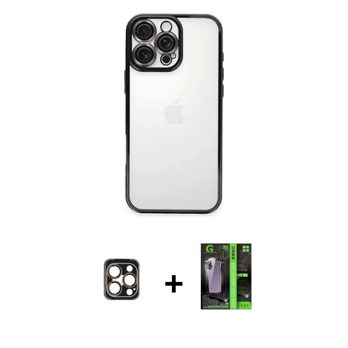 MARSİLYAN™- iPhone 16 Pro Max Kılıf Vadi Minimal - Şeffaf 360 Full Body Arka Koruyucu + PVD Metal Kamera Lens - GD
