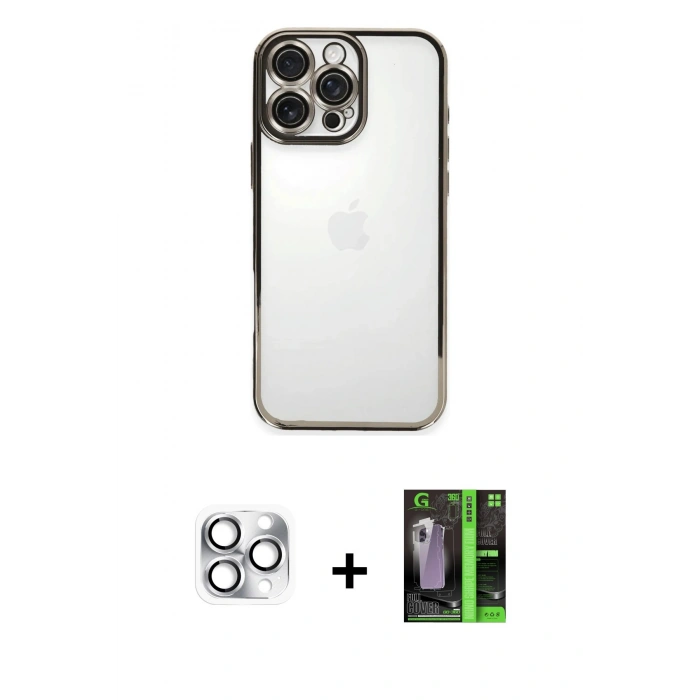 MARSİLYAN™- iPhone 16 Pro Max Kılıf Vadi Minimal - Şeffaf 360 Full Body Arka Koruyucu + Pers Alüminyum Kamera Lens - GS