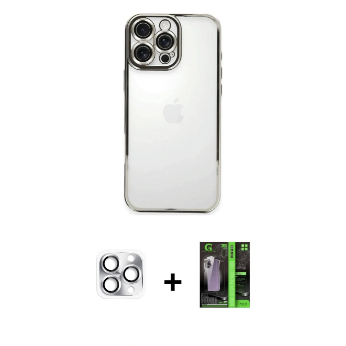 MARSİLYAN™- iPhone 16 Pro Max Kılıf Vadi Minimal - Şeffaf 360 Full Body Arka Koruyucu + Pers Alüminyum Kamera Lens - GS