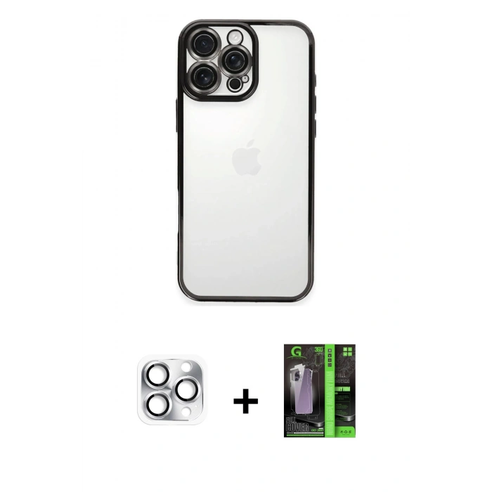 MARSİLYAN™- iPhone 16 Pro Max Kılıf Vadi Minimal - Şeffaf 360 Full Body Arka Koruyucu + Pers Alüminyum Kamera Lens - GS
