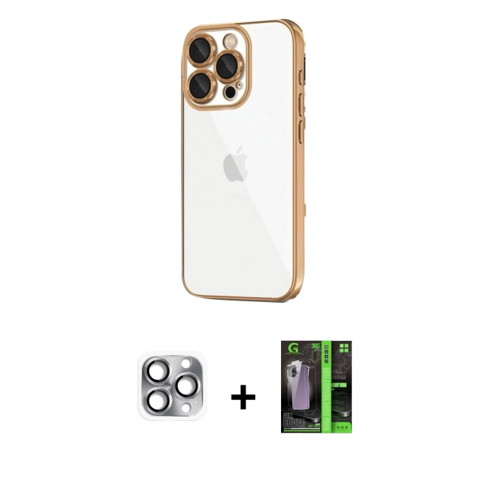 MARSİLYAN™- iPhone 16 Pro Max Kılıf Vadi Minimal - Şeffaf 360 Full Body Arka Koruyucu + Pers Alüminyum Kamera Lens - GI