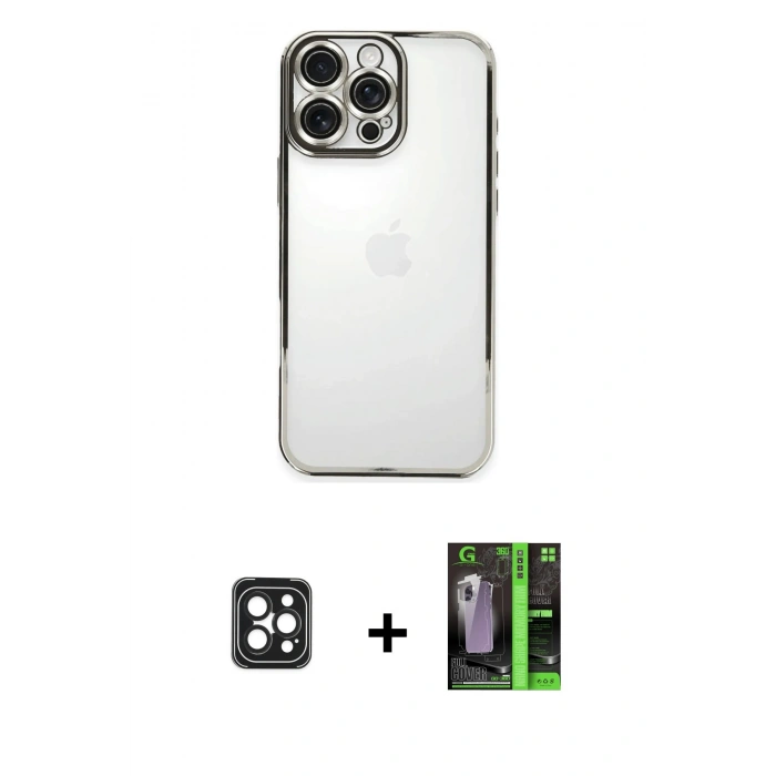 MARSİLYAN™- iPhone 16 Pro Max Kılıf Vadi Minimal - Şeffaf 360 Full Body Arka Koruyucu + PVD Metal Kamera Lens - SH