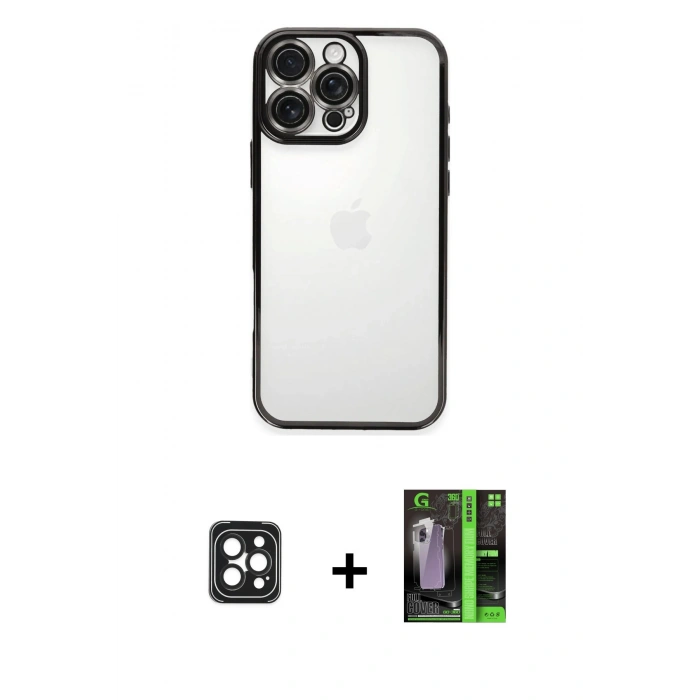 MARSİLYAN™- iPhone 16 Pro Max Kılıf Vadi Minimal - Şeffaf 360 Full Body Arka Koruyucu + PVD Metal Kamera Lens - SH