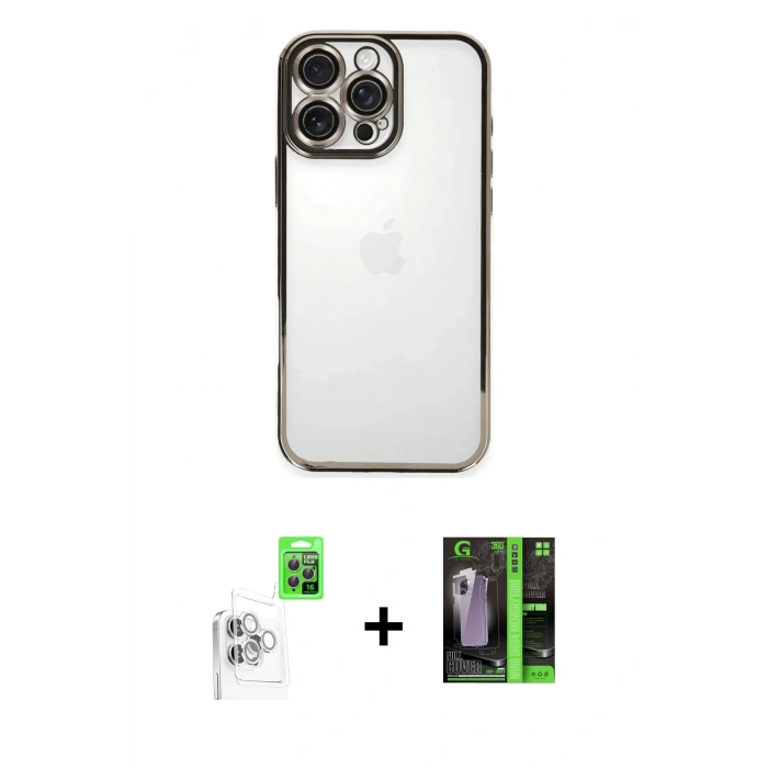MARSİLYAN™- iPhone 16 Pro Max Kılıf Vadi Minimal - Şeffaf 360 Full Body Arka Koruyucu + Raze Metal Kamera Lens - BZ