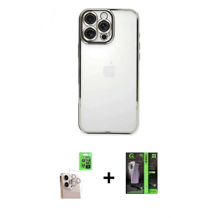 MARSİLYAN™- iPhone 16 Pro Max Kılıf Vadi Minimal - Şeffaf 360 Full Body Arka Koruyucu + Raze Metal Kamera Lens - NLGY