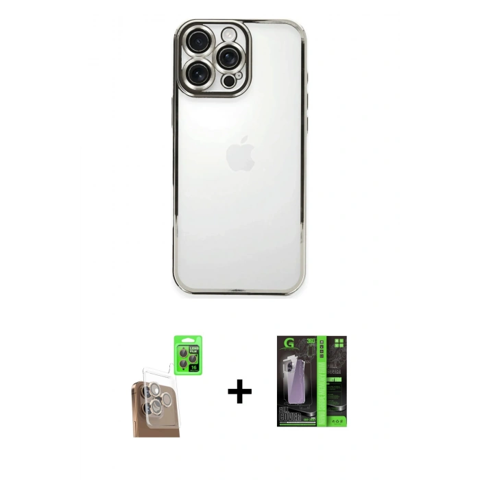 MARSİLYAN™- iPhone 16 Pro Max Kılıf Vadi Minimal - Şeffaf 360 Full Body Arka Koruyucu + Raze Metal Kamera Lens - CLTM