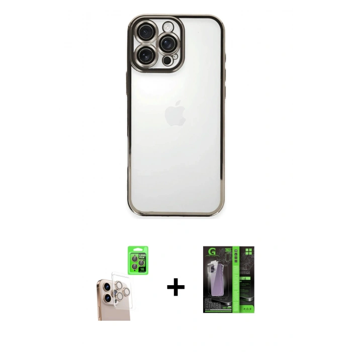 MARSİLYAN™- iPhone 16 Pro Max Kılıf Vadi Minimal - Şeffaf 360 Full Body Arka Koruyucu + Raze Metal Kamera Lens - NLGY