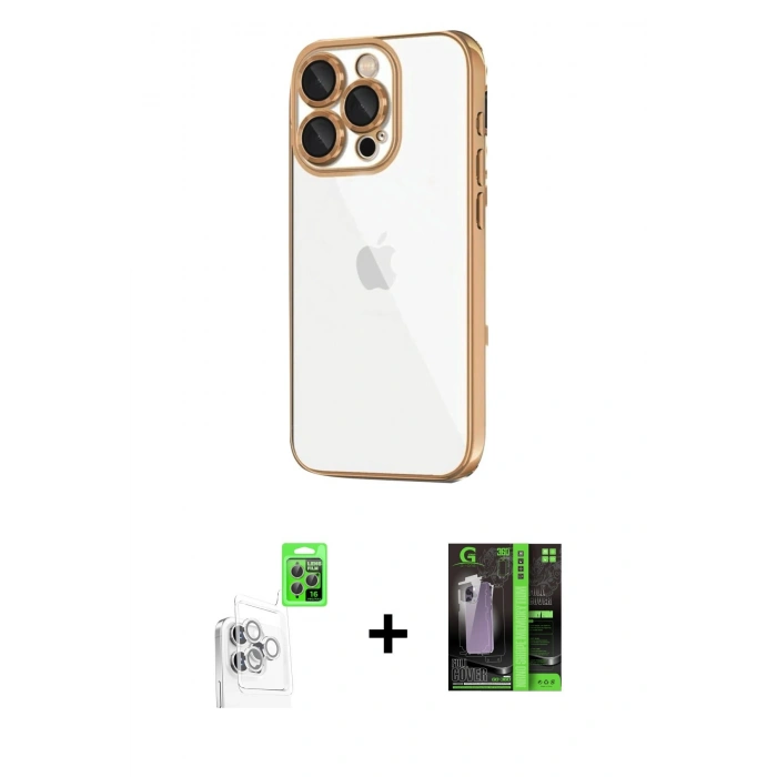 MARSİLYAN™- iPhone 16 Pro Max Kılıf Vadi Minimal - Şeffaf 360 Full Body Arka Koruyucu + Raze Metal Kamera Lens - BZ
