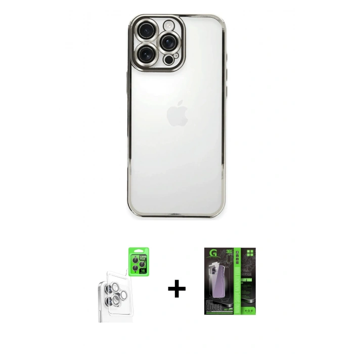 MARSİLYAN™- iPhone 16 Pro Max Kılıf Vadi Minimal - Şeffaf 360 Full Body Arka Koruyucu + Raze Metal Kamera Lens - BZ