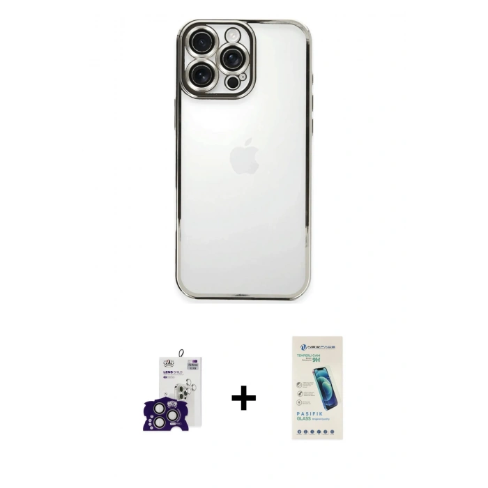 MARSİLYAN™- iPhone 16 Pro Max Kılıf Vadi Minimal - Şeffaf Pasifik Cam Ekran Koruyucu + Bilvis Titan Kamera Lens - TMGI