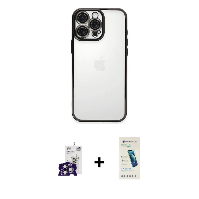 MARSİLYAN™- iPhone 16 Pro Max Kılıf Vadi Minimal - Şeffaf Pasifik Cam Ekran Koruyucu + Bilvis Titan Kamera Lens - TMGI
