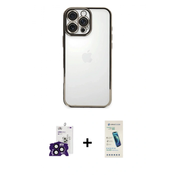 MARSİLYAN™- iPhone 16 Pro Max Kılıf Vadi Minimal - Şeffaf Pasifik Cam Ekran Koruyucu + Bilvis Titan Kamera Lens - SH