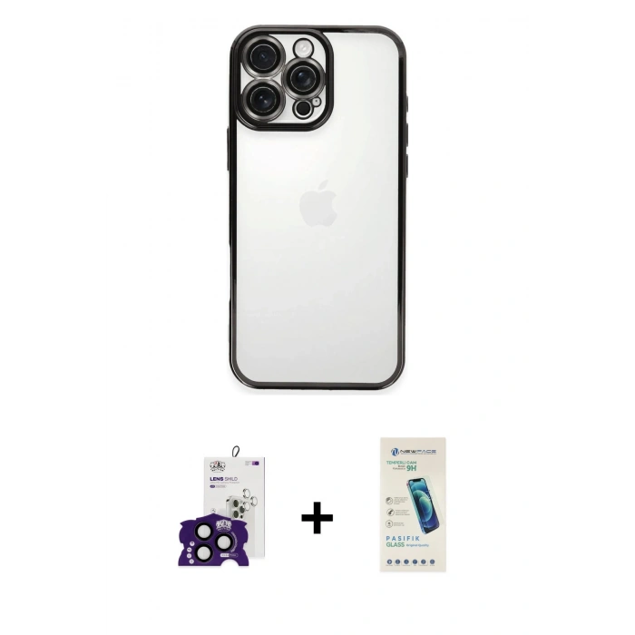 MARSİLYAN™- iPhone 16 Pro Max Kılıf Vadi Minimal - Şeffaf Pasifik Cam Ekran Koruyucu + Bilvis Titan Kamera Lens - SH