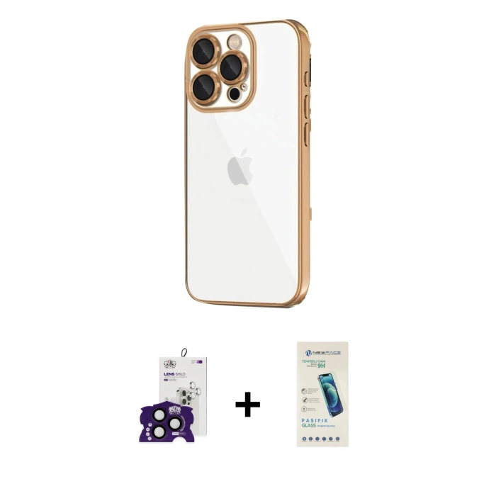 MARSİLYAN™- iPhone 16 Pro Max Kılıf Vadi Minimal - Şeffaf Pasifik Cam Ekran Koruyucu + Bilvis Titan Kamera Lens - SH