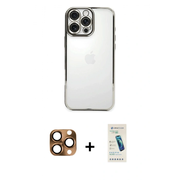 MARSİLYAN™- iPhone 16 Pro Max Kılıf Vadi Minimal - Şeffaf Pasifik Cam Ekran Koruyucu + Pers Alüminyum Kamera Lens - CLTM