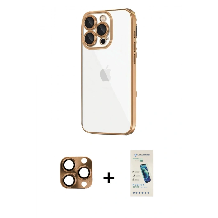 MARSİLYAN™- iPhone 16 Pro Max Kılıf Vadi Minimal - Şeffaf Pasifik Cam Ekran Koruyucu + Pers Alüminyum Kamera Lens - CLTM