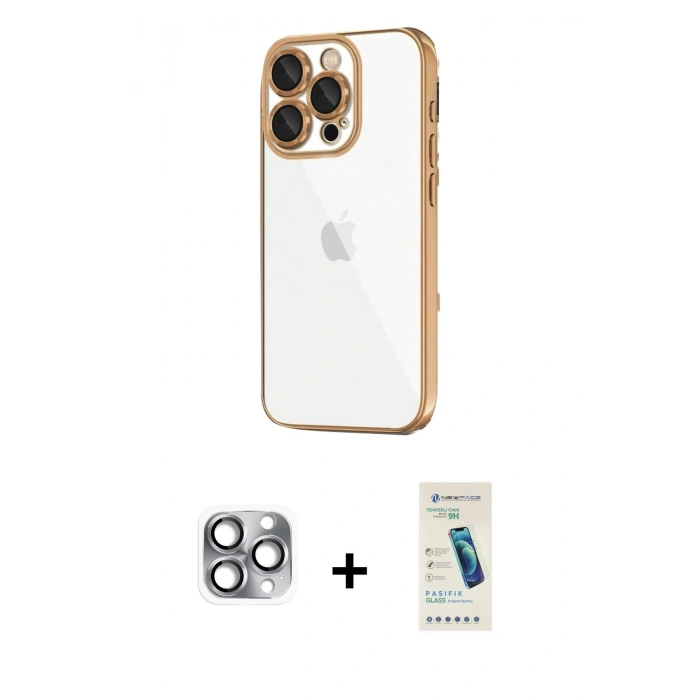 MARSİLYAN™- iPhone 16 Pro Max Kılıf Vadi Minimal - Şeffaf Pasifik Cam Ekran Koruyucu + Pers Alüminyum Kamera Lens - GI